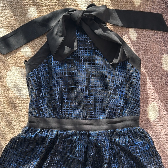 Navy Sequin Halter Dress - Picture 2 of 11